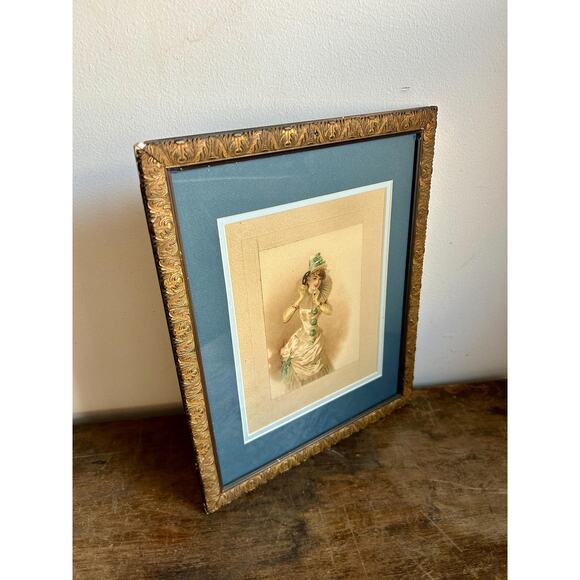 Antique Victorian Print of Woman in White Dress | 19th Century Artwork - Picture 2 of 7